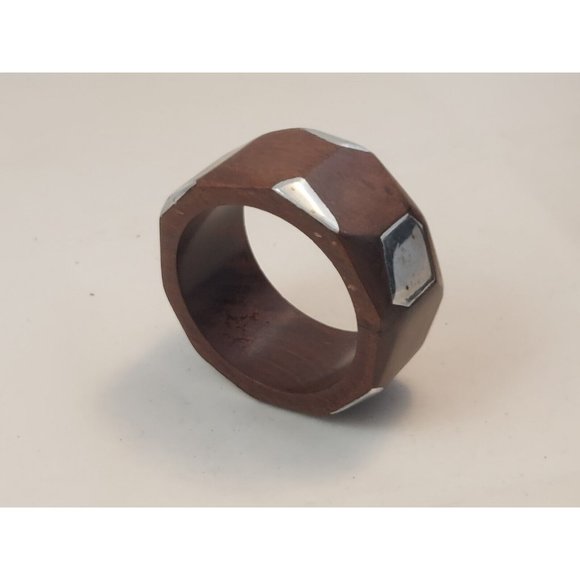 Vtg  Statement Artisan Studio Modernist Wood Metal Bangle bracelet chunky 1.5" - Picture 5 of 8